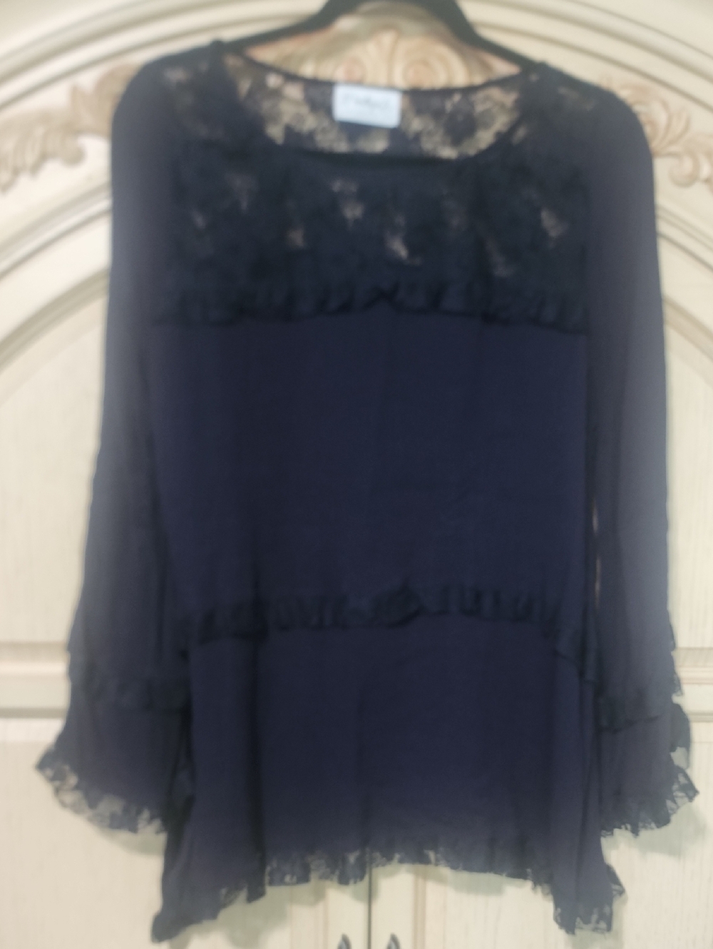 JJ Boutique Navy Lace Trim Ruffle Tunic